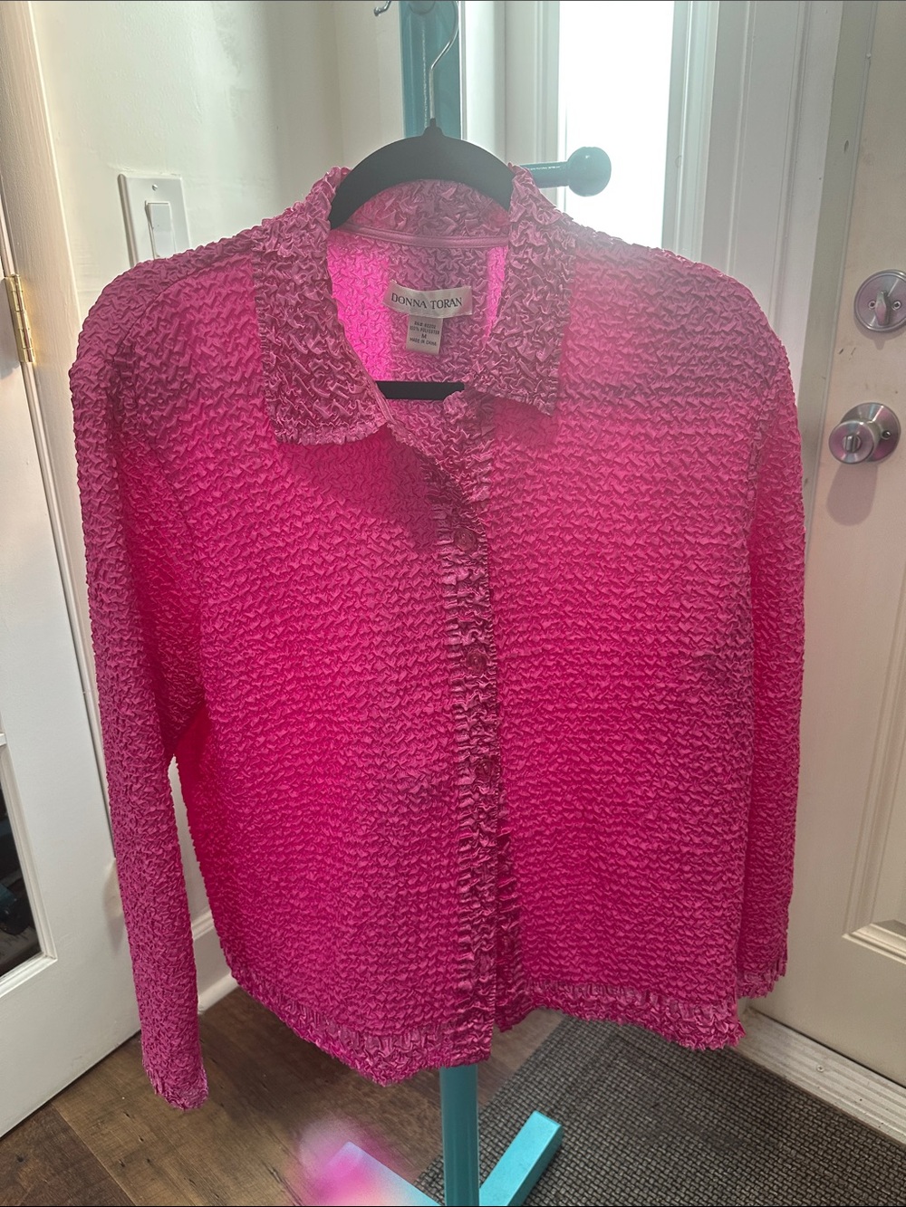 Donna Karan Textured Hot Pink Button-Front Cardigan